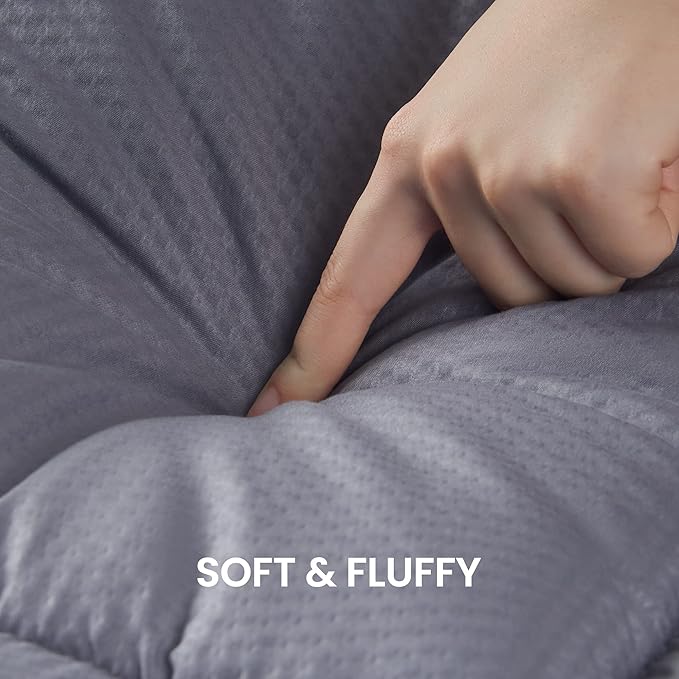 SLEEP ZONE Cooling Mattress Topper Full Size Quilted Fitted Mattress Pad Cover, Soft Fluffy Down Alternative Pillow Top Bed Topper Deep Pocket 8-21 Inch (Grey, Full)