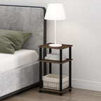 Furinno JUST Night Stand Set of 2, 3-Tier Turn-N-Tube Nightstand, Toolless Bedside Tables, End Table, Side Table with Open Storage for Bedroom, Living Room, Bathroom, Columbia Walnut