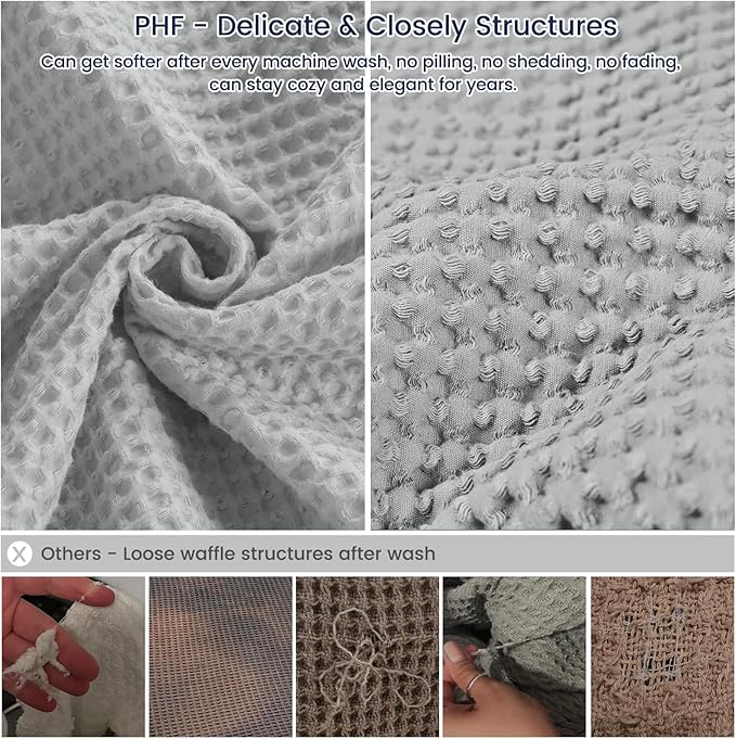 PHF Pre-Washed Cotton Waffle Weave Family Blanket,Oversized King Size 120"x 120"-Snag Proof Lightweight Breathable, 10'x 10' Huge Extra Large Big-Elegant Aesthetic Home Decoration Gift, Light Grey