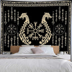 OSUNBD Viking Dragon Tapestry Ancient Rune Dragon Totem Norse Mythology Wall Art Tapestries Black Mystical Geometric Norse Mythology Tapestry Large Size 78.7”x59.1” for Bedroom Living Room Dorm