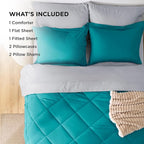 Bedsure Full Size Comforter Set - 7 Pieces Reversible Teal Bedding, Full Size Bed Set for All Seasons, Bed in a Bag with Down Alternative Comforter, Sheets, Pillowcases & Shams