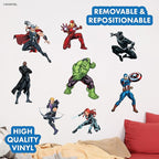 Marvel The Avengers Wall Decals – Set of 8 Hulk Iron Man Captain America Black Panther Removable Vinyl Stickers for Kids Bedroom Playroom Bathroom - Peel and Stick Room Décor