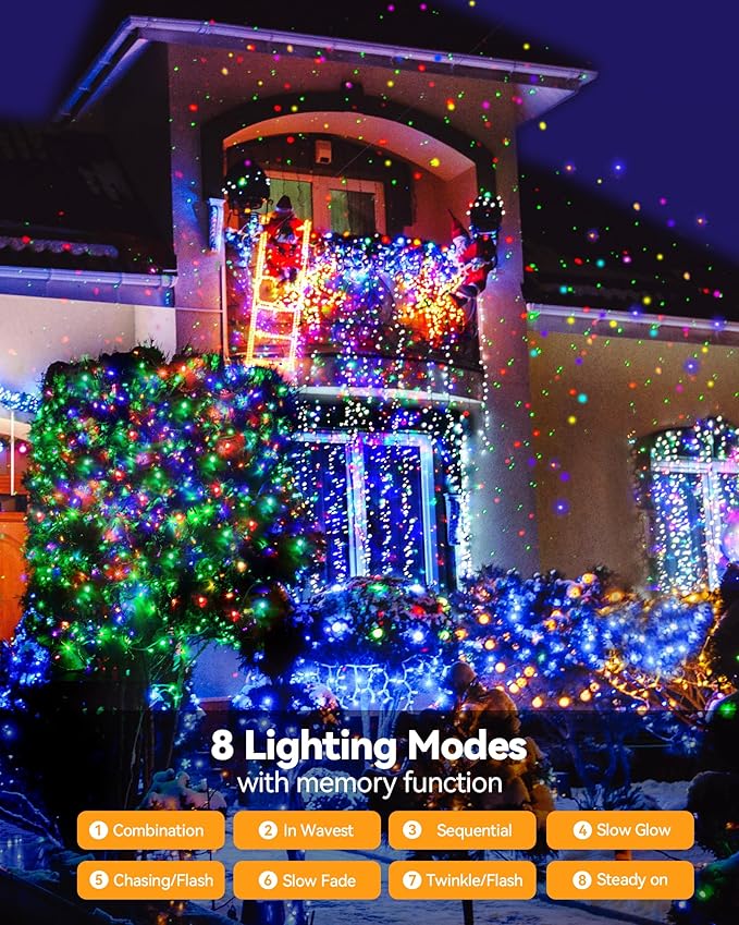 Blingstar Christmas Lights Colored String Lights 33 Ft 100 LED Waterproof Multicolor Twinkle Lights 8 Modes 30 V Plug in Fairy String Lights for Indoor Outdoor Xmas Tree Bedroom Garden Party Decor