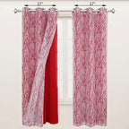 BONZER Mix and Match Curtains - 2 Pieces Branch Print Sheer Curtains and 2 Pieces Blackout Curtains for Bedroom Living Room Grommet Window Drapes, 37x84 Inch/Panel, Red, Set of 4 Panels