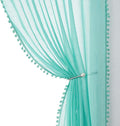 Treatmentex Pompom Sheer Curtains for Kids-Room 72" Aqua-Blue Slub Textured Window Sheer Panels for Bedroom Living Room 52" Wide, 2 Panels Rod Pocket