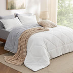 Bedsure King Comforter Set - 7 Pieces Reversible White and Grey Bedding, King Bed Set for All Seasons, Bed in a Bag with Down Alternative Comforter, Grey Sheets, Pillowcases & Shams