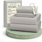 LANE LINEN 100% Organic Cotton Sheets California King Size, Low Pilling Fade Resistant Naturally Cooling Cal King Bedding Set, Soft & Comfy Sustainably Produced Printed Cotton Sheets - Snowdrop