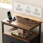 Huuger Night Stand with Charging Station, 4 Drawer Dresser for Bedroom, Bedside Table, 33.9 Inch Tall Nightstand with Open Shelf, End Table, for Closet, Entryway, Bedroom, Rustic Brown and Black