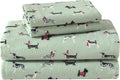 Laura Ashley - Flannel Sheets Full Size, Anti-Pilling & Wrinkle Resistant Cotton, Touchably Soft for All-Season Comfort - Bed Sheets with Matching Pillowcases & Fitted Sheet (Holiday Pups Green)