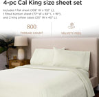 Threadmill California-King Sheets - 800 Thread Count Jacquard Celine Ivory, 100% Pure Cotton 4 Piece Striped Bed Set, Extra Long Staple Cotton, Luxury Damask Sheets with Elasticized Deep Pocket