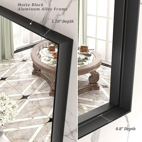 30x36 Inch Black Metal Framed Bathroom Mirror for Wall, Matte Black Rectangle Mirror with Square Corner, Anti-Rust, Shatterproof (Horizontal/Vertical)