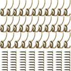 IBosins 32 Pack Antique Brass Coat Hooks Wall Mounted with 64 Screws Retro Double Hooks Utility Hooks for Coat, Scarf, Bag, Towel, Key, Cap, Cup, Hat