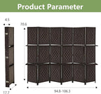 Room Divider 6 Panel Room Screen Divider Folding Portable partition Screen Wood with Removable Storage Shelves, Dark Brown