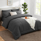 CozyLux Oversized Queen Comforter Sets Dark Grey, 7 Pieces Bed in a Bag, Ultra-Soft All Season Bedding Sets with Stitch Quilted Comforter, Flat Sheet, Fitted Sheet, Pillowcases, Dark Gray