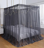 Akiky Canopy Bed Curtains Bed Canopy for Girls Room Elegant Sheer Curtain for Twin Full Queen Size Bed Drapes,8 Panels Canopies with Light,Room Décor(Full/Queen, Gray Canopy)