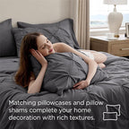 Bedsure Queen Comforter Set Dark Grey - Bed in a Bag Queen Size Bedding 7 Pieces, GentleSoft™ Pintuck Bed Set Gift for Family, Pinch Pleat All Season Comforter with Sheets, Pillowcases & Shams