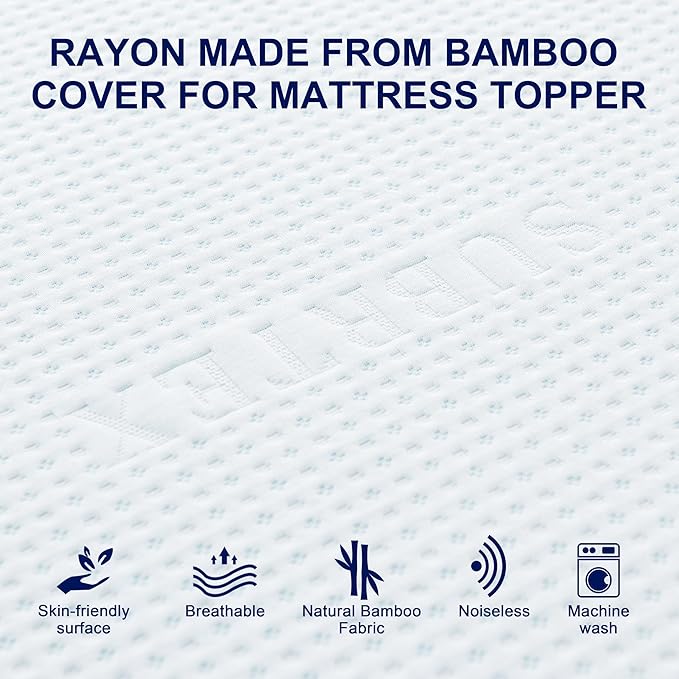 Subrtex 4 Inch Mattress Topper Cover (Only Cover) Mattress Topper Protector Bedding Rayon Made from Bamboo Removable Mattress Encasement with Zippers, Queen
