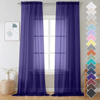 OVZME Purple Sheer Curtains 108 Inches Long, Light Filtering Semi Transparent Lightweight Voile Rod Pocket Window Curtains for Bedroom, Living Room, W42 x L108, Set of 2 Drape Panels