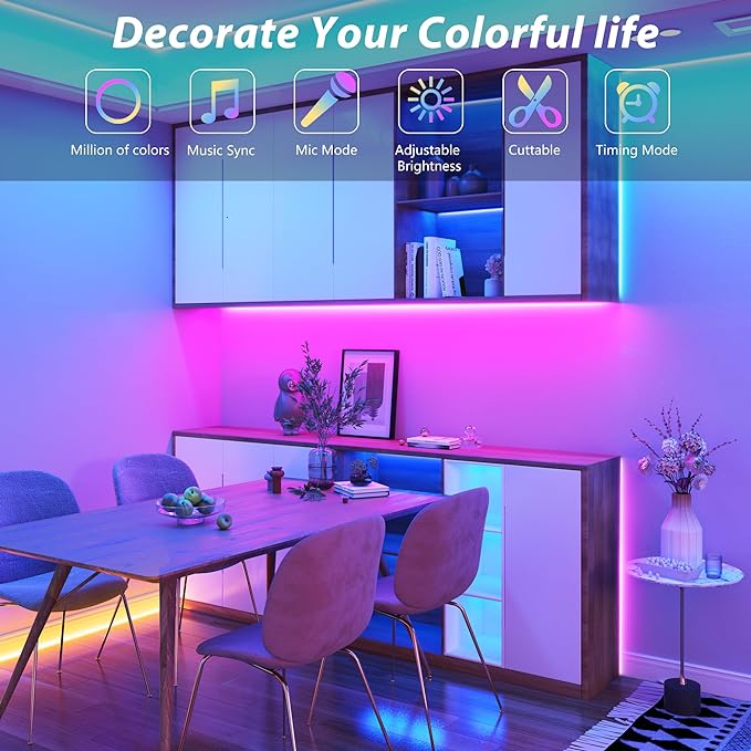 Led Lights for Bedroom 200 ft (2 Rolls of 100 ft), Ultra Long Smart Led Strip Lights with App Remote Control, RGB Music Sync Color Changing Lights for Bedroom, Kitchen, Party, Home Decoration