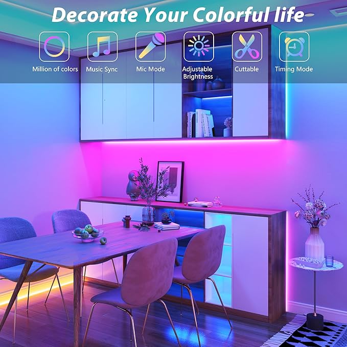 Led Lights for Bedroom 150ft Color Changing RGB Led Strip Lights Music Sync, DIY Led Light Strip with Remote and App Control, Dimmable Led Lights for Room Party Home Decor Cool Things (2*75ft)