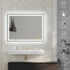 Wall-Mounted LED Square Bathroom Mirror, Makeup Mirror (32 inches x 24 inches,) 3 Color Dimming Bathroom Vanity Mirror with Lights Smart Mirror with Touch (Horizontal/Vertical)