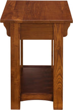 Leick Home Mission Impeccable End Table, Solid Wood Side Table with Drawer & Shelf, Slatted Sides, Blackened Hardware, Easy Assembly, Medium Oak Finish, 17 in L x 25 in W x 23 in H, 8206