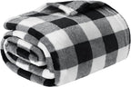 PAVILIA Black and White Buffalo Plaid Fleece Bed Blanket King Size, Soft Checkered Flannel Blanket for Sofa, Plaid Christmas Couch Throw Bed, Warm Cozy Decorative Blanket Fall Decor Gift, 90x90