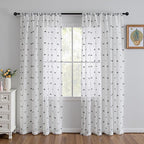 MYSKY HOME White Curtains for Bedroom 84 Inch Length Long Sheer Curtains for Living Room Nursery Curtains with Grey Patched Design Rod Pocket Privacy Window Drapes Dining Room 52" x 84" 2 Panels
