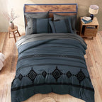 MaiRêve Embroidery Full Size Comforter Set Blue Grey, Farmhouse Western Boho Bedding Set 7 Pieces, All Season Bed in A Bag Comforter Set with Sheets, Pillowcases & Shams