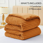 BEDELITE Fleece King Comforter Set -Super Soft & Warm Fluffy Rust Orange Bedding, Luxury Fuzzy Heavy Bed Set for Winter with 2 Pillow Cases
