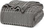 PHF 100% Cotton Waffle Weave Blanket Twin Size for Bed, Soft Lightweight & Breathable, All-Season Comfort, Luxury Aesthetic Woven Bedding for Home Decor, 66"x90", Dark Grey