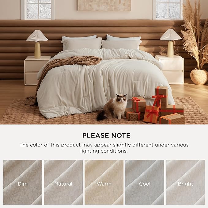 Bedsure Oversized Queen Comforter Set - Beige Soft Bedding for All Seasons, Cationic Dyed Bed Set, 3 Pieces, 1 Oversized Queen Size Comforter (98"x98") and 2 Pillow Shams (20"x26"+2")