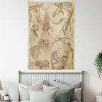 Lunarable Dinosaur Tapestry Twin Size, Hand Drawn Style Skeletons Bones from Medieval Times Archeology Theme, Wall Hanging Bedspread Bed Cover Wall Decor, Twin Size, Sand Brown Army Green