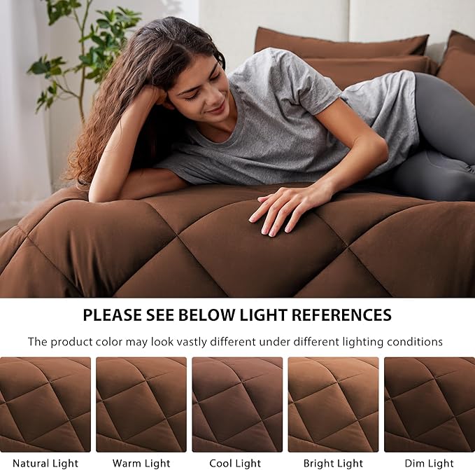 Love's cabin California King Comforter Set Brown, 7 Pieces California King Bed in a Bag, All Season Bedding Sets with 1 Comforter, 1 Flat Sheet, 1 Fitted Sheet, 2 Pillowcase and 2 Pillow Sham