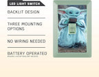 STAR WARS The Child Wall Switch, Battery Operated, Night Light, Wireless, Baby Yoda, Mandalorian, ON/Off, LED Light Switch, Perfect for Bedrooms, Bathrooms, Nursery, Game Room and More, 53291