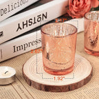 24 Pcs Rose Gold Votive Candle Holders, Speckled Mercury Rose Gold Glass Candle Holder Bulk for Wedding Centerpiece Table Decor, Tea Lights Candle Holder for Valentines Day Decor, Home Decor