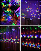 Blingstar Star Curtain Lights 138 LED 12 Star Multicolor Christmas Lights 8.2 Ft Connectable Window Lights with Remote Plug in Curtain String Lights for Christmas Ramadan Bedroom Indoor Outdoor Decor