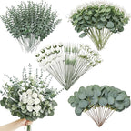Serwalin 200 Pcs 7 Kinds Mixed Artificial Eucalyptus Leaves Stems Bulk Faux Silver Dollar Eucalyptus Leaves Real Touch Greenery Branches for Wedding Floral Arrangement Table Centerpieces Home Decor