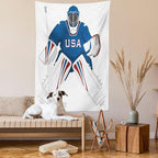Ambesonne Sports Tapestry, USA Hockey Goalie Protection Jersey Sport Wear Activity Hobby Illustration, Wall Hanging for Bedroom Living Room Dorm Decor, 40" X 60", Burgundy White