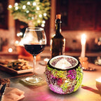 Rancco Glass Votive Candle Holder for Tealight, Romantic Mosaic Cracked Candle Holder, Candle Lamp Aromatherapy Candlescape Bowl for Valentine's Thanksgiving, Christmas Table Centerpiece, Party Decor