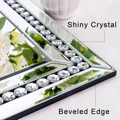 32" X 47" Large Wall Mirror for Decor Living Room, Rectangular Crystal Mirror with Glass Tiles Frame, Unique Horizontally/Vertically Hang for Living Room, Bathroom, Entrance Decor