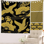 Batmerry Flower Vintage Tapestry, Oriental Japanese Pattern Ornaments Traditional Motives Kimono Wall Hanging Polyester Fiber White Ruffled Around For Dorm Room Bedroom Living Room, 30 X 40 Inches