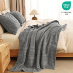 PHF 100% Cotton Waffle Weave Throw Blanket, Soft Lightweight Breathable Cozy Throws for Couch Bed Sofa, Luxury Aesthetic Woven Blanket for Home Decor & Office, 50"x60", Dark Grey