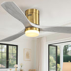 Sofucor Ceiling Fan with Lights-52 Inch Flush Mount Ceiling Fan with Light and Remote Control, Low Profile Wood Blades Modern Outdoor Ceiling Fans for Bedroom/Farmhouse/Patio/Indoor, Quiet DC Motor