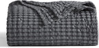 Bedsure Cooling Cotton Waffle Full Size Blanket - Lightweight Breathable Blanket of Rayon Derived from Bamboo for Hot Sleepers, Luxury Throws for Bed, Couch and Sofa, Dark Grey, 80x90 Inches