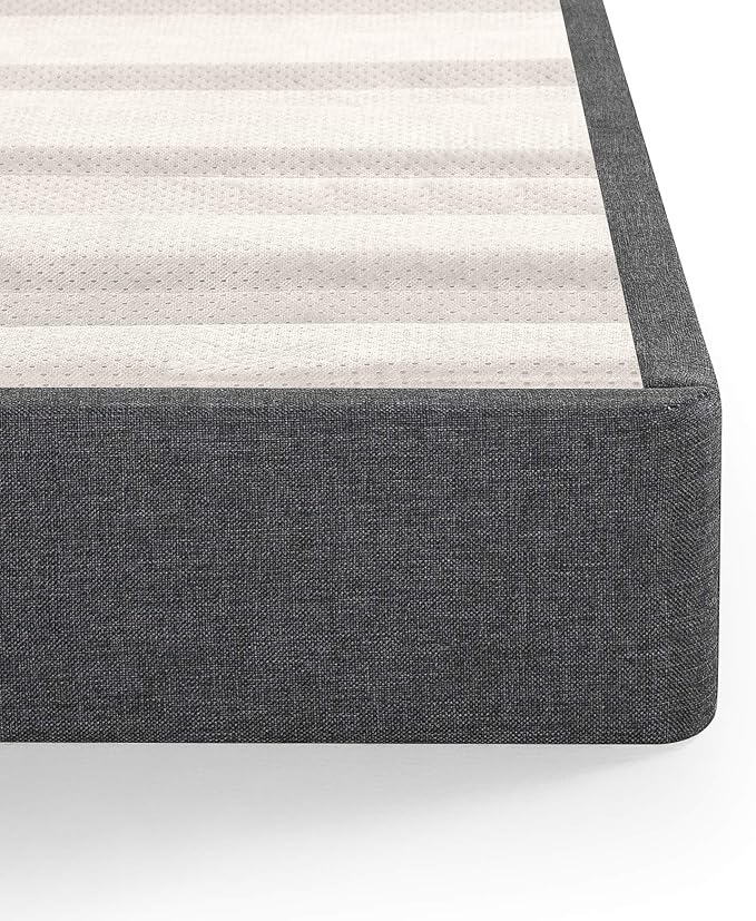 ZINUS Upholstered Metal and Wood Box Spring, 4 Inch Mattress Foundation, Easy Assembly, Fabric Paneled Design, King, Grey