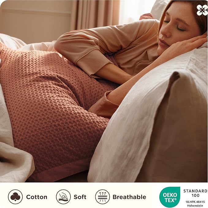 Bedsure Cotton Duvet Cover King - 100% Cotton Waffle Weave Burnt Orange Duvet Cover King Size, GentleSoft™ and Breathable Bedding Set for All Season, 3 Pieces, 104"x90"