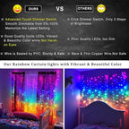 Rainbow Fairy String Curtain Lights with Touch Dimmer Switch, Hanging LED Icicle Rainbow Lights Curtain for Girls Bedroom, Kids Room, Unicorn Room, Birthday, Holiday Décor Christmas Gift
