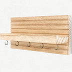 Decorative Key Holder for Wall with Shelf, Entryway Shelf with Hooks Holds Leashes, Jackets and Glasses – Sturdy Wood Keyholder Entrance Hanger with Mounting Hardware (Wood, Medium)