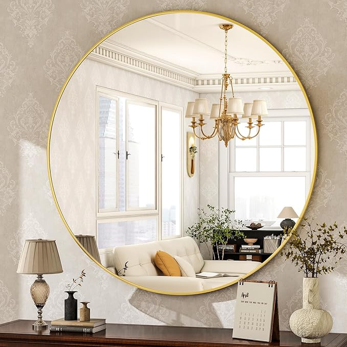 HARRITPURE Round Mirror 36 Gold Wall Mounted Circle Mirrors Vanity Mirror with Brushed Aluminum Alloy Frame Modern Decoration for Bathroom, Living Room, Vanity, Bedroom, Entryway